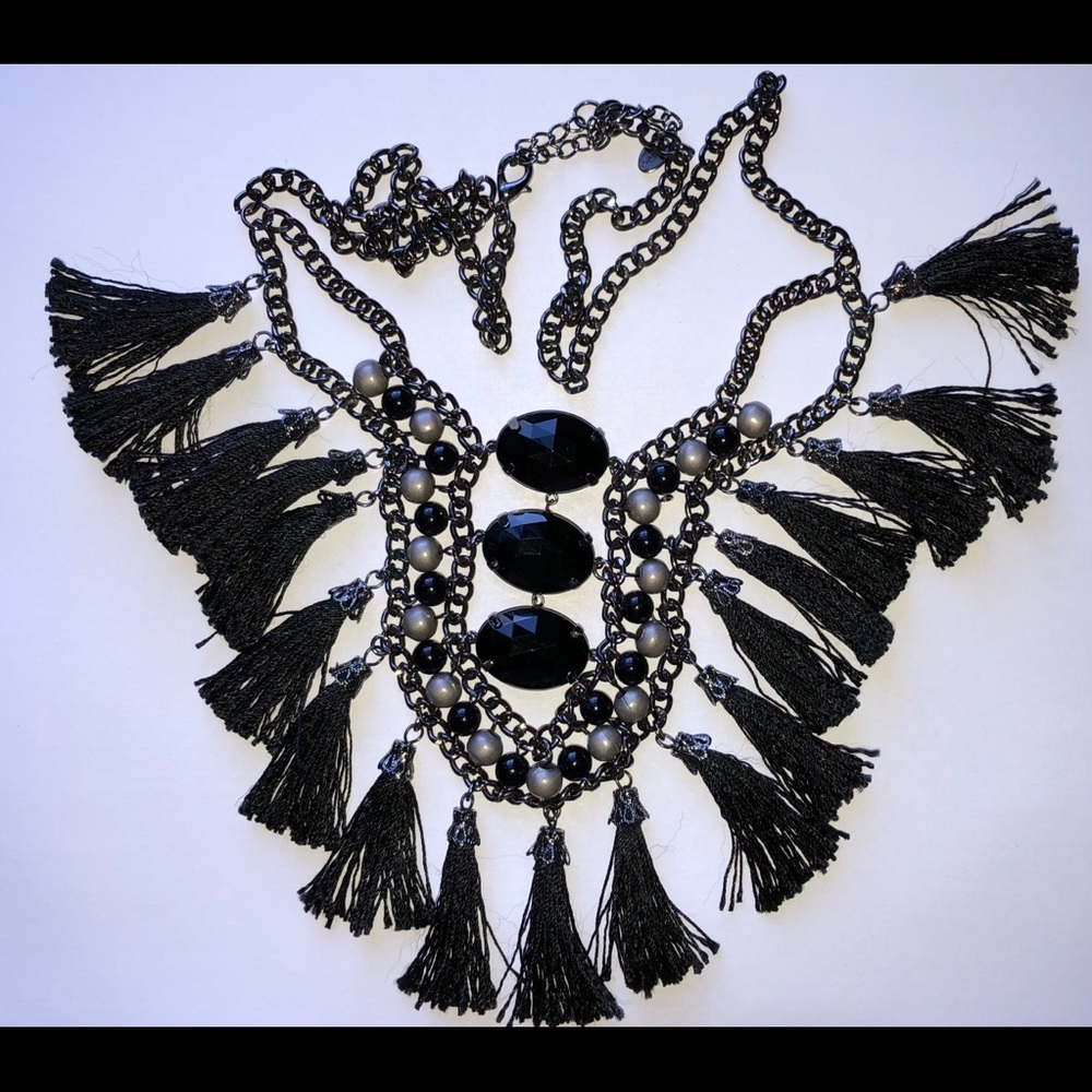 Sfera Stone and Feather Statement Bib Necklace